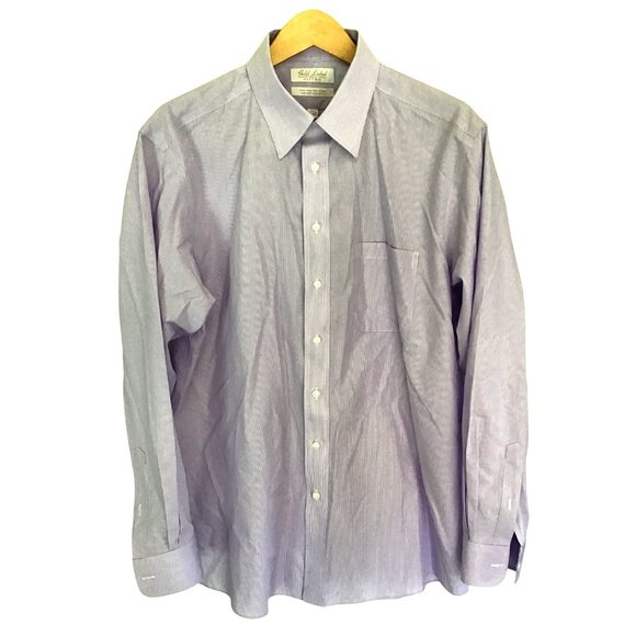 ROUNDTREE & YORKEE-GOLD LABEL-MENS LAVENDER STRIPPED NON-IRON100% COTTON NECK 17 - Picture 1 of 6